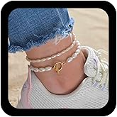 Erimberate Bohemian Layered Pearl Chain Anklet Gold T Bar Ankle Bracelet Oval Pearl Toggle Clasp Anklet Adjustable Pearls Anklets Summer Beach Foot Chain Jewelry for Women