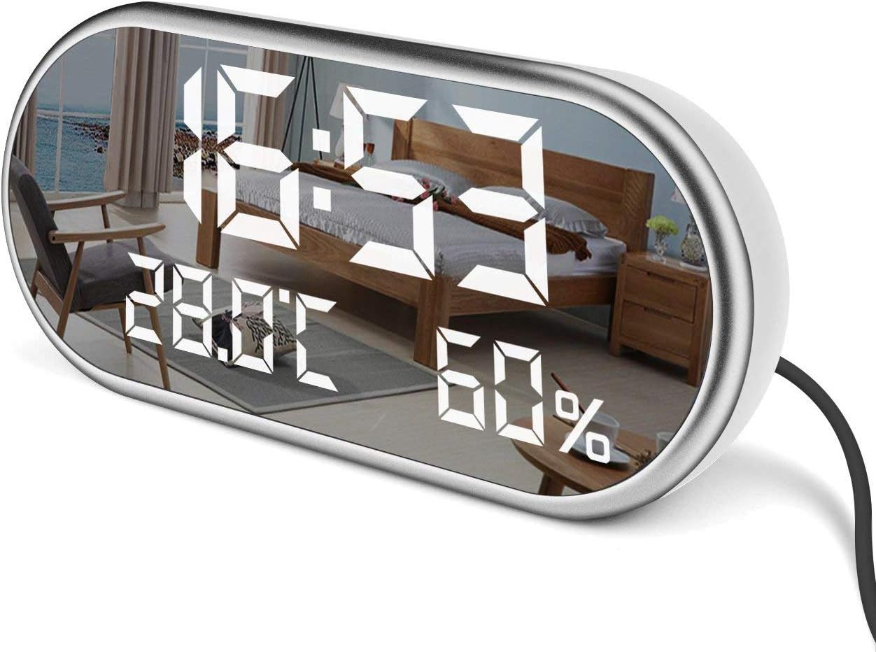 ASTOTSELL LED Digital Alarm Clock with Temperature Display - HD LED Clock with 4 Grades Brightness Levels for Home Bedroom, Office, Travel (Grey)