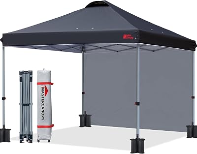 MasterCanopy Durable Ez Pop-up Gazebo 3x3M with One Sidewall Black