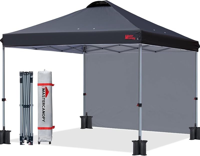 MasterCanopy Durable Ez Pop-up Gazebo 3x3M with One Sidewall Black
