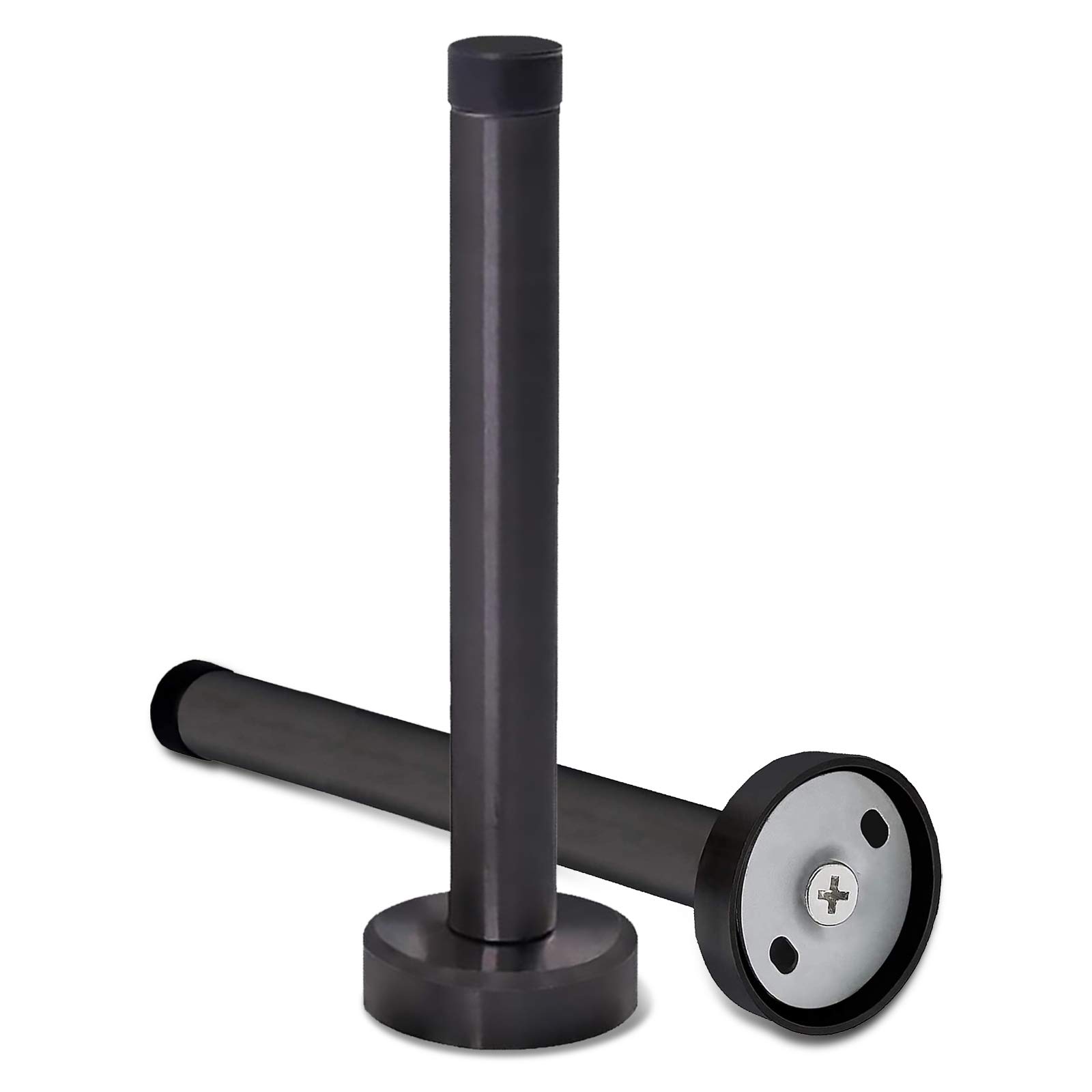 Door Stop, 6 Inch Long Door Stopper with Mute Rubber Bumper, Wall Mounted Large Modern Extra Long Door Stops Catch Black, Brushed Steel, Heavy Duty Doorstop Door Holder for Home Office, 2 Pack — image 1