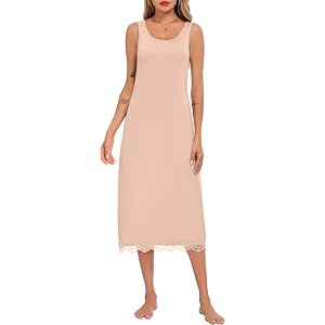 Lovasy Full Slip for Women Under Dress Wide Straps Long Slips Dresses Lace Sleeveless Tank Nightgown Sleepwear S-3XL