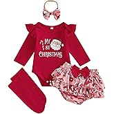 Dobeiokal Newborn Baby Girl Christmas Outfit Long Sleeve Romper Onesie Bodysuit Bloomers Shorts Set Cute Fall Winter Clothes