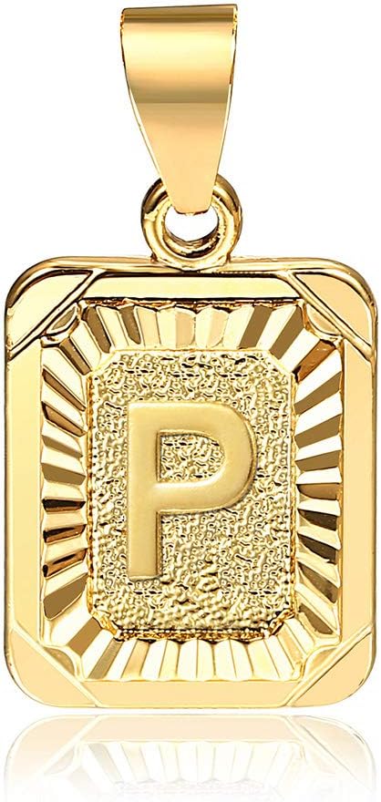 Hermah 26 Gold Plated Square Capital Initial Letter Charm Pendant Necklace for Men Women Box Steel Chain 22inch