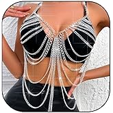 Aiosy Chain Bra Sexy Body Jewelry for Women Silver Body Chains Tassel Chain Bra Top Rave Nightclub Costume Accessories