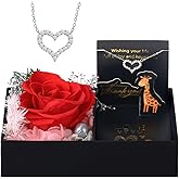 Dekun Eternal Flowers Preserved Rose with Heart-Shaped Necklace Gift Box - Birthday Gift/Mother's Day/Valentine's Day, Eternal Rose Gift for Mom or Friends