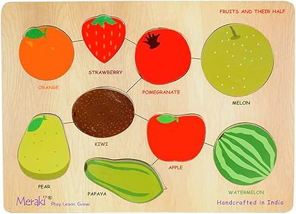 Meraki Chunky Wooden Fruits and Their Half Puzzle, for 2+ Age Group, Non-Toxic