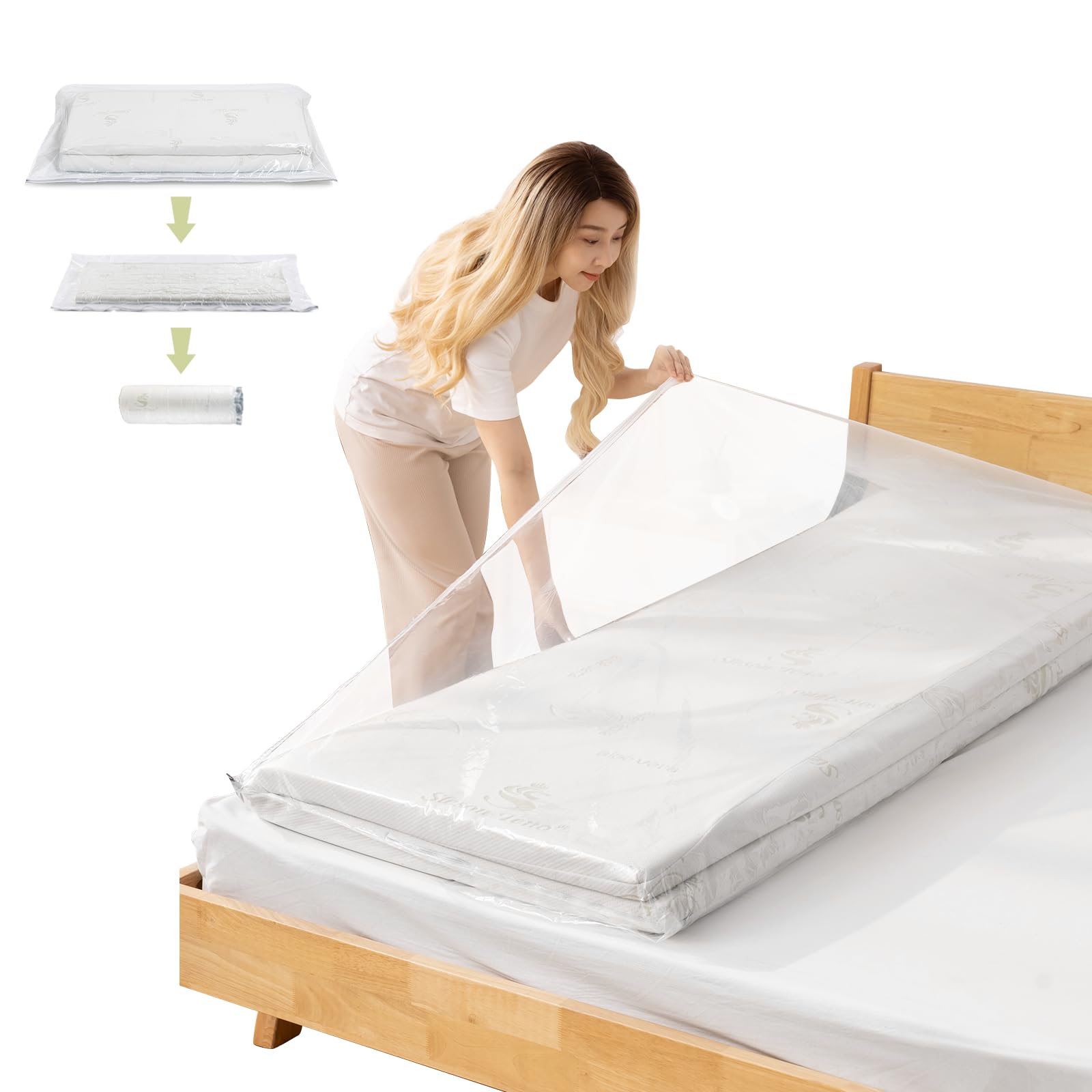 Esoes Mattress Vacuum Bag, 220x100cm Extra Large Vacuum Storage Bags - Mattress Storage Bag Waterproof, Sealable with Zipper, Reusable, No Vacuum Pump