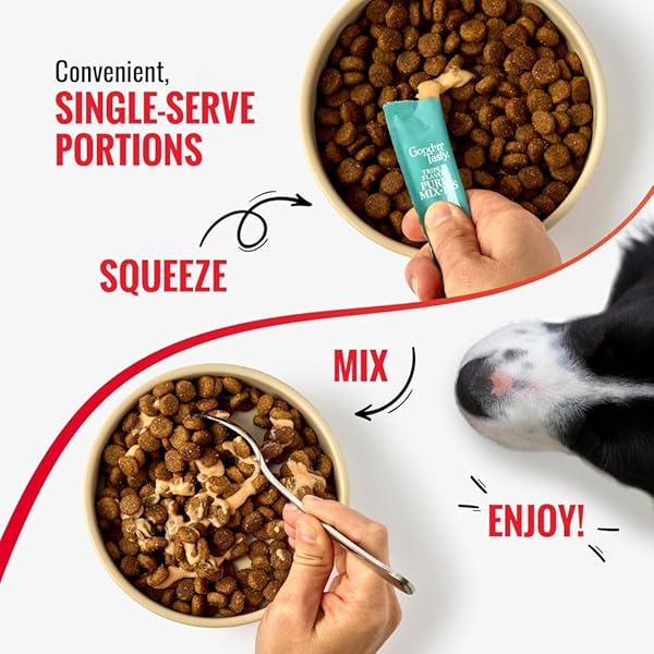 GOOD ‘N’ TASTY TRIPLE FLAVOR PUREE MIX-INS DOG FOOD TOPPER TREATS FOR ALL DOGS, 28 COUNT, EASY SINGLE-SERVE PORTIONS, ADDED PROTEIN WITH TUNA, CHICKEN AND DUCK