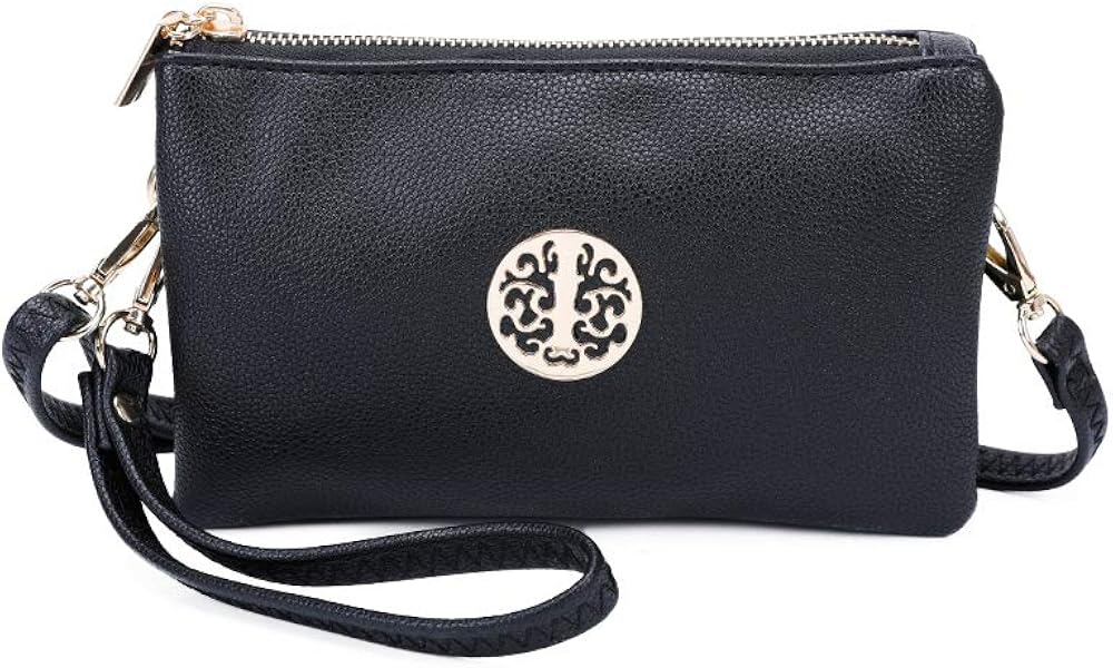 VIVA LONDON Womens Small Clutch Bags with Wristlet and Long Adjustable Strap (Black)