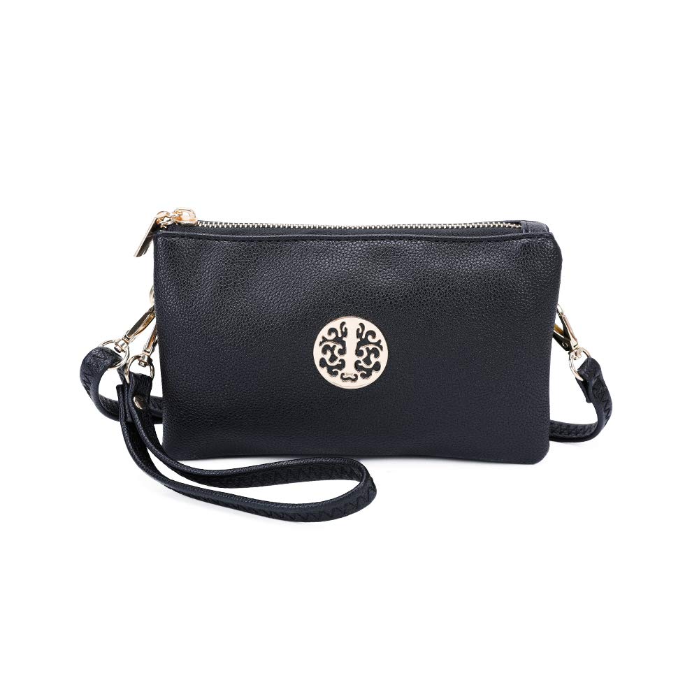 VIVA LONDON Womens Small Clutch Bags with Wristlet and Long Adjustable Strap (Black)