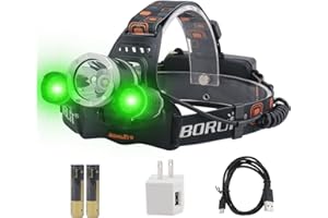 BORUIT RJ-3000 LED Green Headlamp,3 Modes White and Green LED Hunting Headlight,Super Bright USB Rechargeable Tactical Head lamp for Fishing Running Camping Hiking