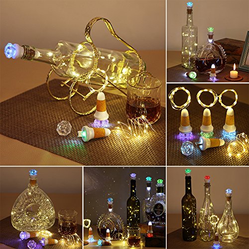 Set of 3 Diamond Wine Bottle Cork Lights, USB Rechargeable LED Cork Lights 7 Colors Changing LED Copper Wire String Lights for Bottle DIY, Party, Decor, Christmas, Halloween, Wedding, Dancing