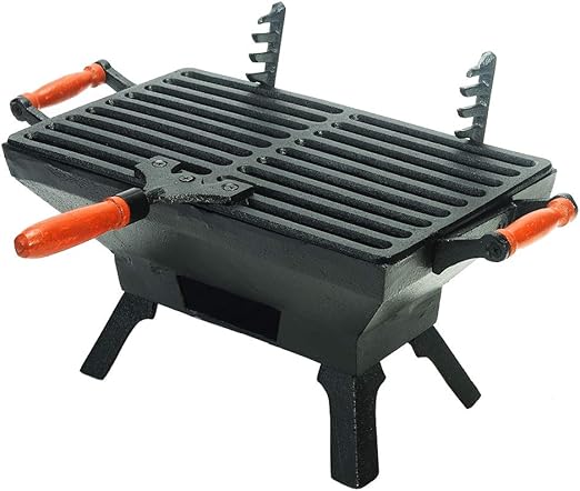 Amazon Com Sungmor Heavy Duty Cast Iron Bbq Grill Indoor Outdoor Tabletop Small Charcoal Grill Stove 31 5 X 19cm Rectangle Ideal Smoker Grill For Barbecues Camping Picnics Parties Garden Outdoor