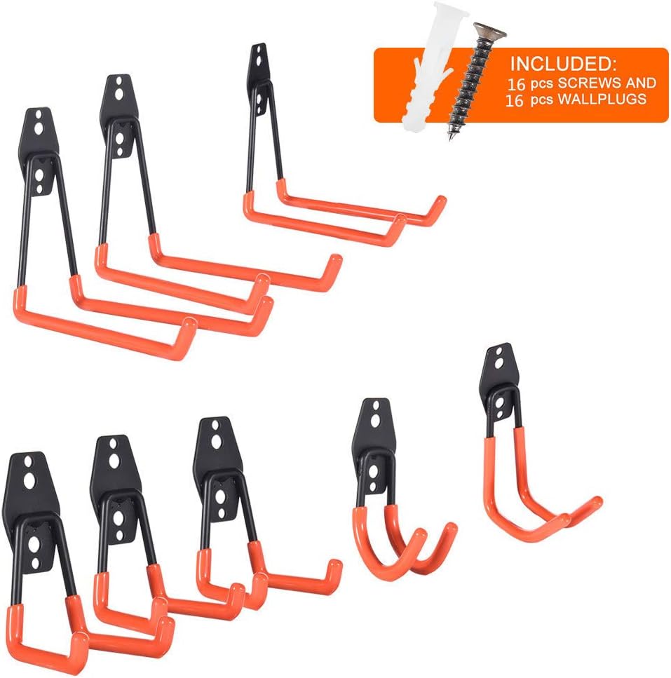 Vehpro Heavy Duty Storage Utility Hooks, For Organized Garage and Home Storage, Hang Bicycles, Power Tools, Ladders, and More! Set of 8 Pack Hooks Varying 5 Different Sizes