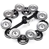 Facmogu 5.5 Inch Cymbal Hi-hat Tambourine with Double Row Steel Jingles | Mountable Stainless Hi-Hat Tambourine, Steel Drum Set Cymbal Accessory for Drum Players Percussion Drum Black