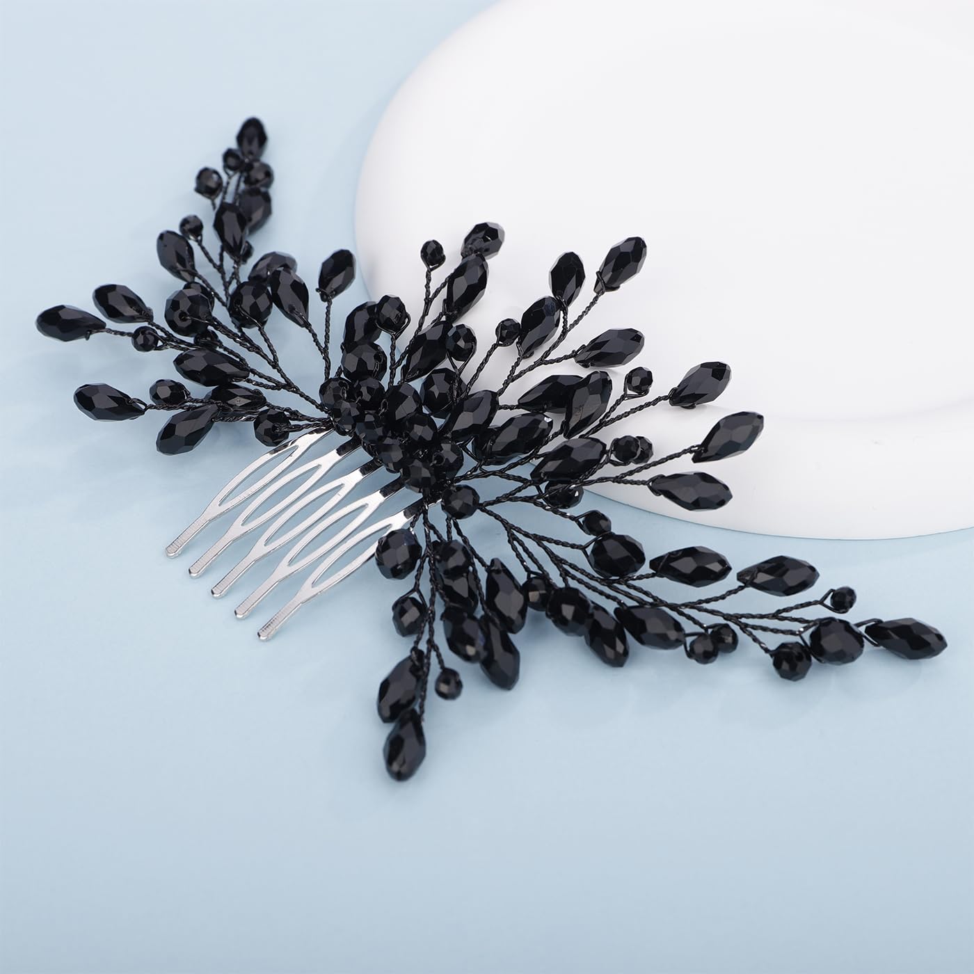 Kercisbeauty Vintage Black Crystals Beads Hair Comb for Women Girls Wedding Bridal Gothic Hair Jewelry