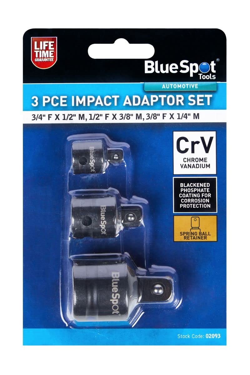 BlueSpot Impact Socket Adapter Adaptor Set 3-Piece Reducers 3/4" F x 1/2" M, 1/2" F x 3/8" M, 3/8" F x 1/4" M