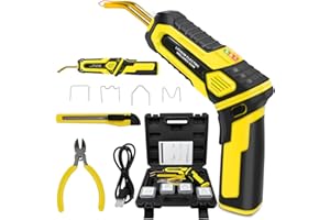 HPEVA USB Rechargeable Plastic Welder,Updated 2 in 1 Foldable Handle Cordless Hot Staple Gun,LED Indicator Portable Plastic Repair Welding Kit with 400PCS Hot Staples for Car Bumper Crack Fender(Yellow)