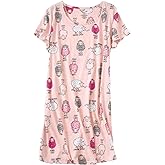 Inadays Women's Cotton Nightgown Sleepwear Short Sleeves Nightshirt Casual Print Sleepdress Loose Comfy Pajama