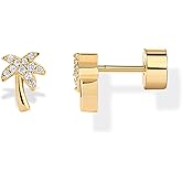 PAVOI 14K Gold Plated Dainty Flat Back Earrings for Women - Hypoallergenic Sterling Silver Posts Helix Cartilage Piercing Jewelry - Emoji Motif Bow Celestial Flatback Gold Stud Earrings Screw Back