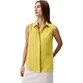 Calvin Klein Jeans Womens Crepe Sleeveless Button-Down Top