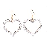 Heart Pearl Dangle Earrings for Women Tiny Pearl Drop Earrings Gift for Valentines'Day Mother’s Day Christmas