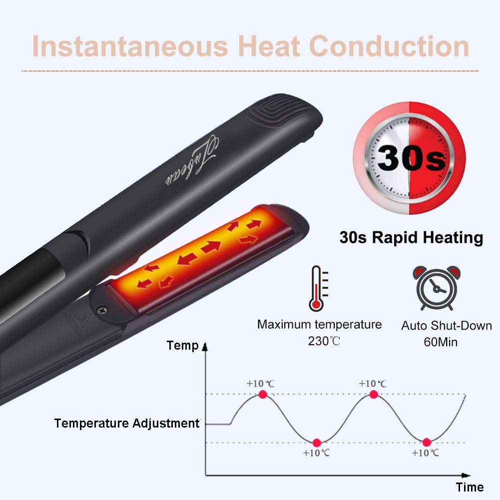 Megadream Hair Straightener, Flat Iron for Hair Styling 2 in 1 Straighten & Curl Tourmaline Ceramic Hair Straightener Brush Straight Hair Comb with Adjustable Temperature, LCD Display