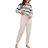Yimoon Women's Fuzzy Pajama Sets Comfy Striped Fleece Long Sleeve Top and Pants 2 Piece Matching Lounge Sets