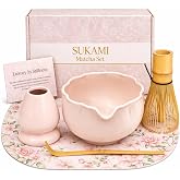 Sukami Ceramic Matcha Set &ndash; Complete Matcha Kit with Bowl, Whisk &amp; Holder &ndash; Sakura Japanese Tea Ceremony Set &ndash; Easy Starter Matcha Set for Beginners &ndash; Matcha Gift Set
