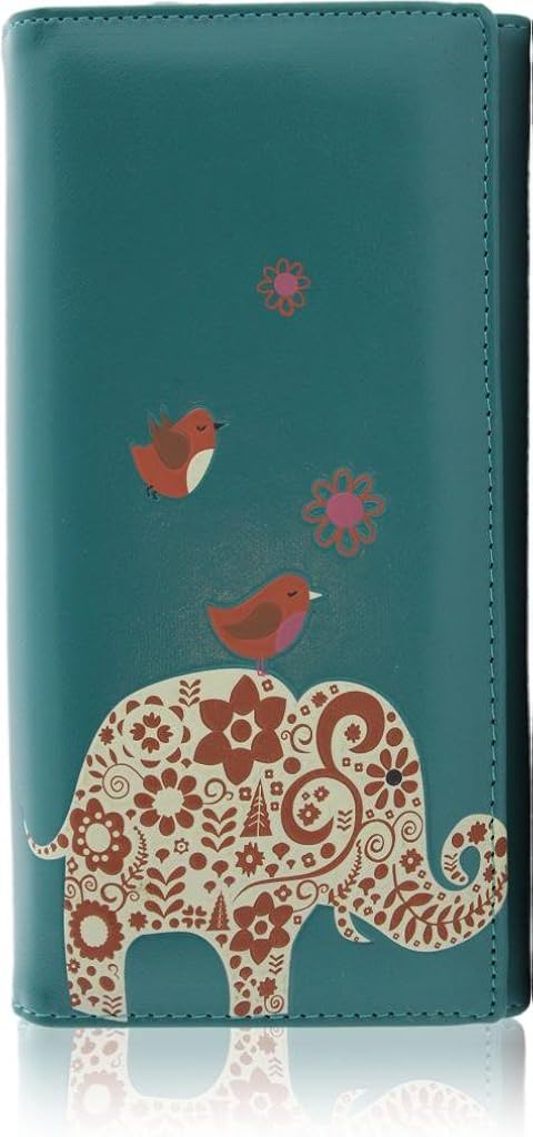 kukubird Elephant Womens Wallet PU Leather Bifold Card Holder with Zipper Coin Pocket Purse-Blue, Elephant Blue, Compact