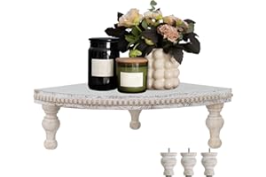 MAONAME Vintage White Corner Pedestal Stand Rustic Decor Riser for Display, Farmhouse Wood Corner Counter Shelf with Beaded