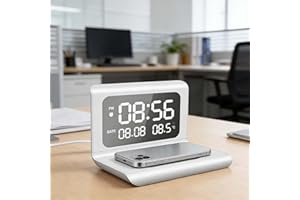 3-in-1 Wireless Charger with Time Temperature Display & Alarm Clock, Bedroom Desk Charging Dock Station