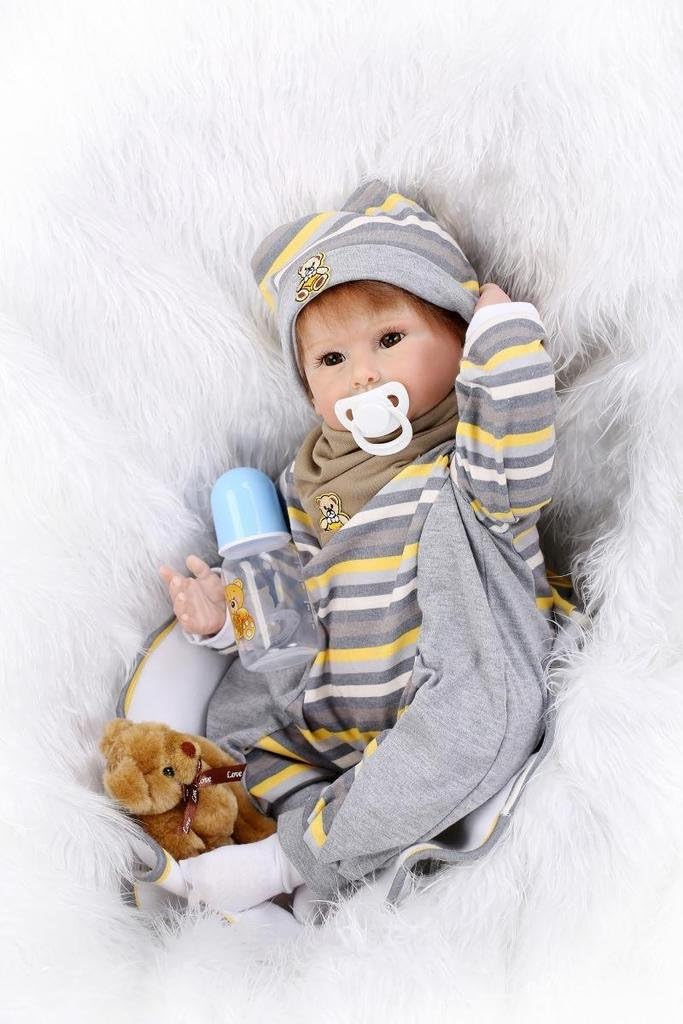 Prezzo Nicery Reborn Baby Reborn Bambino Reborn Bambola Morbido Silicone Vinile 22inch 55 Centimetri Magnetica Bocca Realistica Della Ragazza Del Giocattolo Orso Bruno Reborn Doll A3IT Offerte