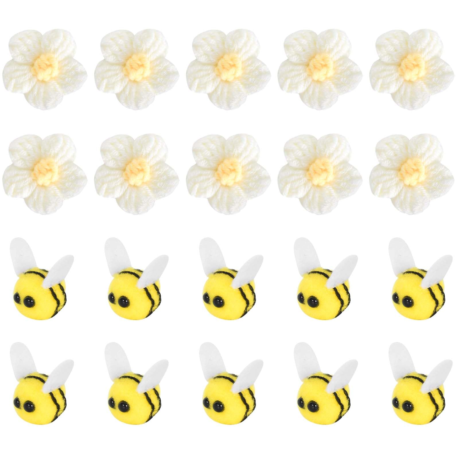 Homirty 10 Pcs Wool Felt Bees & Flowers, DIY Craft Kit, Sewing, Nature Bee Theme, Reusable, Ages 3+