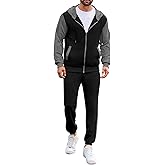 Babioboa Men's Tracksuit 2 Piece Full Zip Set Fleece Sweatsuit Color Block Hooded Jacket and Sweatpant Set Jogging Suit