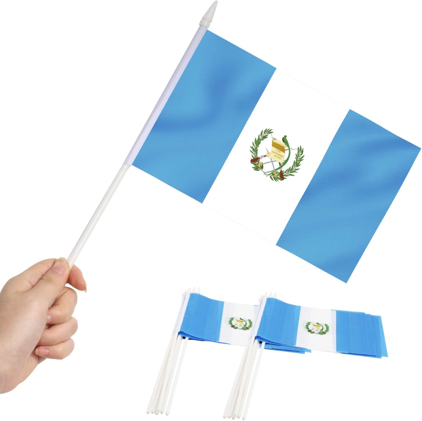 Flags - Anley Guatemala Mini Flag 12 Pack - Hand Held Small Miniature Guatemalan Flags on Stick - Fade Resistant & Vivid Colors - 5x8 Inch with Solid Pole & Spear Top