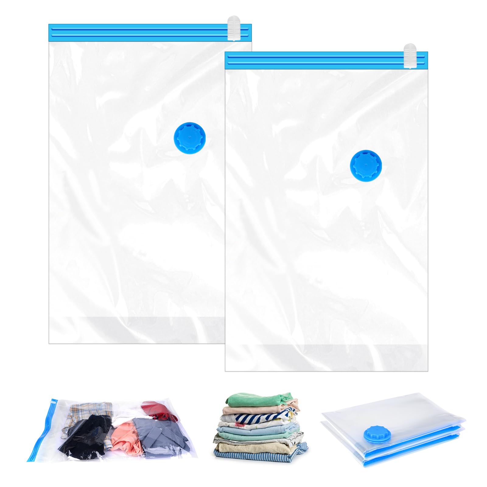 2Pack Vacuum Storage Bags for Clothes, 50x70cm Travel Space Saver Vacuum Cubes Packing Bag, Travel Essentials Sealer Compression Storage Bags Vacuums Sealed for Clothes Pillows Blankets