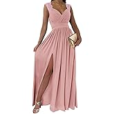 Dokotoo Womens 2026 Formal Dresses Wrap V-Neck Ruched Sexy Bridesmaid Wedding Guest Maxi Dresses