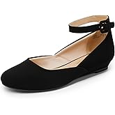 DREAM PAIRS Women's Dress Flats Ballet Low Wedge Round Toe Ankle Strap Comfortable Casual Flats Shoes