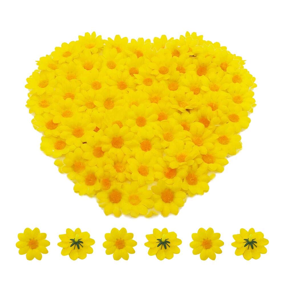 Artificial Daisy Flower Heads 100pcs Fake Gerbera Petals Yellow for DIY Garland Craft Birthday Indoor Outdoor Party Easter Bonnet