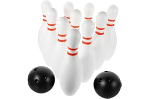 Garneck 12pcs Large Bowling Set for Outdoor Bowling Game with White Pins Random Color Balls Random Color