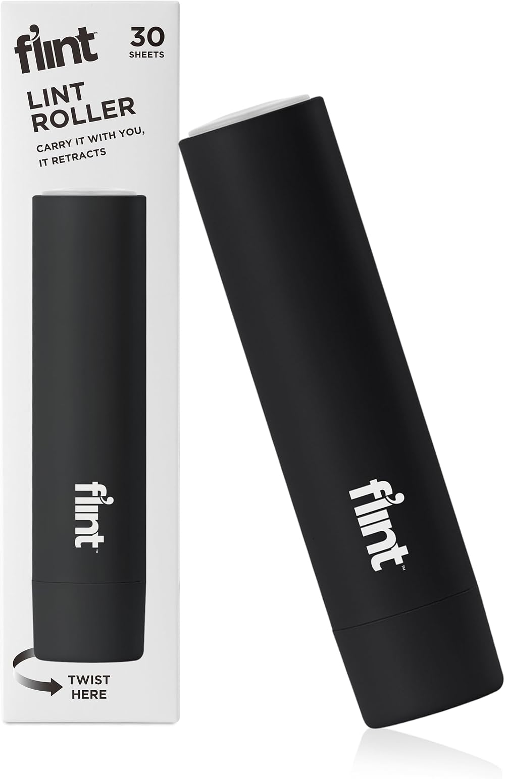 Flint Classic Black Retractable Mini Lint Roller 30 Extra Sticky Sheets Pet