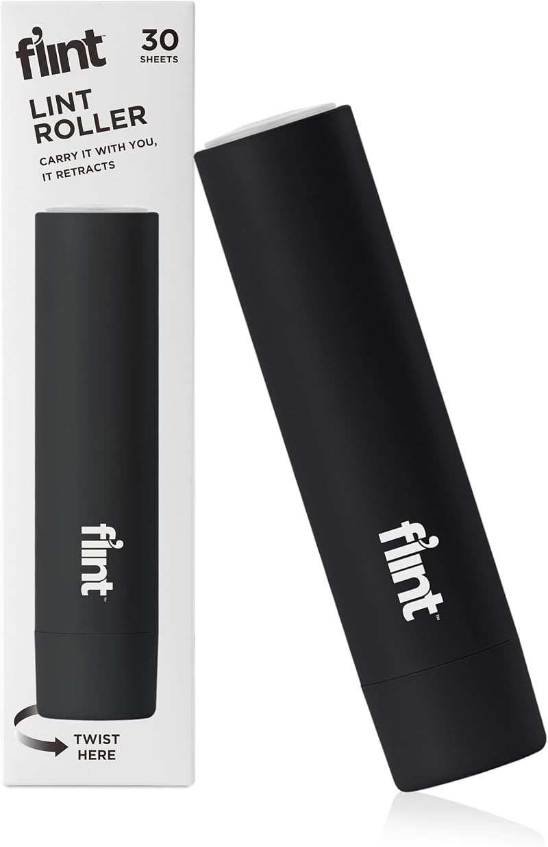 Flint Classic Black Retractable Mini Lint Roller 30 Extra Sticky Sheets Pet