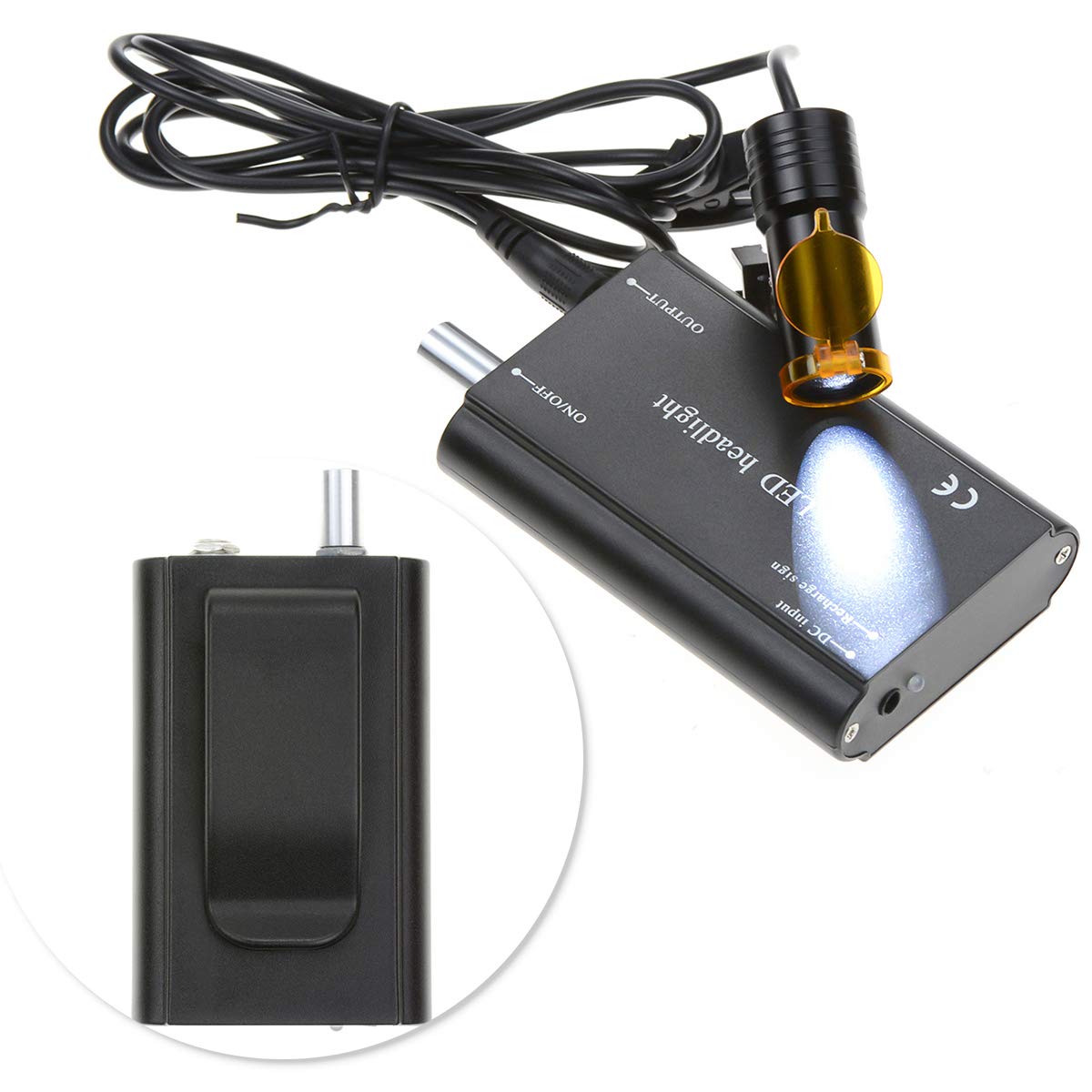 Mike Dental 5W Lab Medical Portable LED Headlight Clip On LED Light with Filter + Latest Type Plastic Carry On Battery (Black)