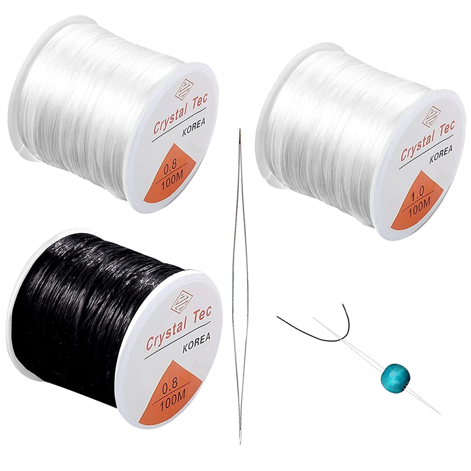 MOSNOW 3 Rolls Crystal String Stretch Line - 100m Elastic Cord for Bracelets, 0.8mm 1mm Beaded String, Black+White Threads for DIY Jewelry Making, Necklace Bracelet