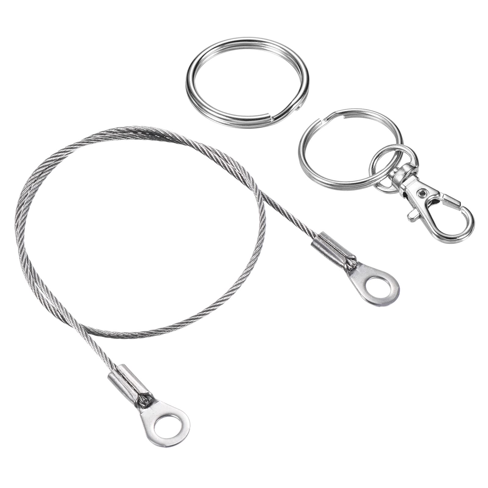 PATIKIL Stainless Steel Lanyard Cable 1.5mmx30cm 4 Pack Eyelets Ended Security Wire Rope with 4 Pack Key Ring 4 Pack Keychain