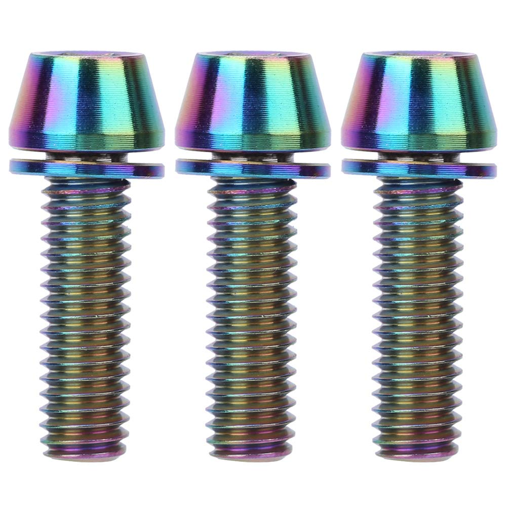Tbest M6*20mm Titanium Alloy Oval Head Bike Handlebar Stem Screws, 3 Pcs (Colorful, M6x20mm with Gasket)