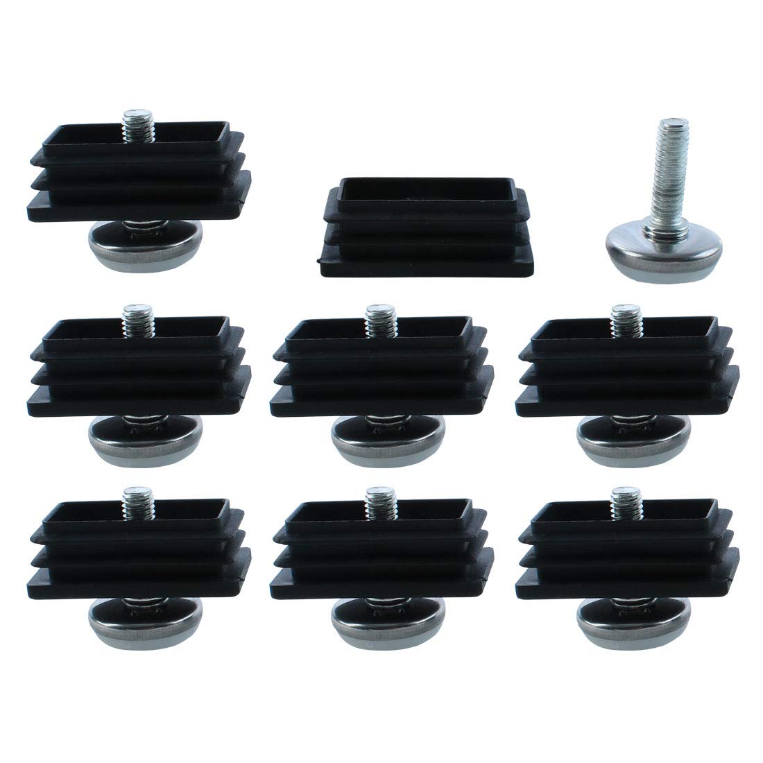 sourcingmap Adjustable Leveling Feet 25 x 50mm Rectangle Inserts Furniture Glide 8 Sets