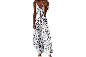 TWRWX Summer Dresses for Women Casual Floral Dress V Neck Spaghetti Strap Sundress Boho Dress Elegant Long Maxi Dress